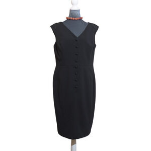 Calvin Klein Black Sheath Dress Sz 12 Button‑Front V‑Neck Sleeveless NWT $134